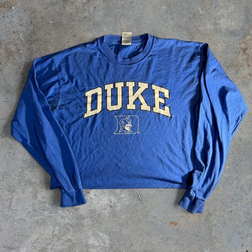 Duke Blue Devils Long Sleeve T-Shirt Blue NCAA College Basketball Size L Cropped